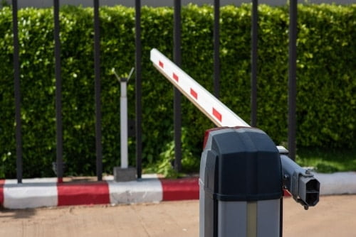 An automatic boom gate in a residential area