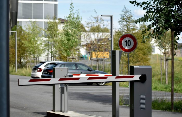 A boom gate at the entrance of a car park