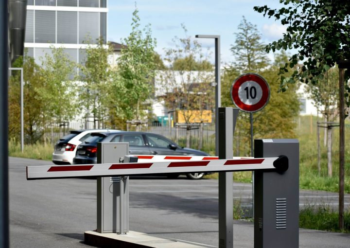 A boom gate at the entrance of a car park