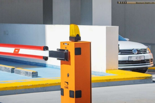 An automatic boom gate with safety light